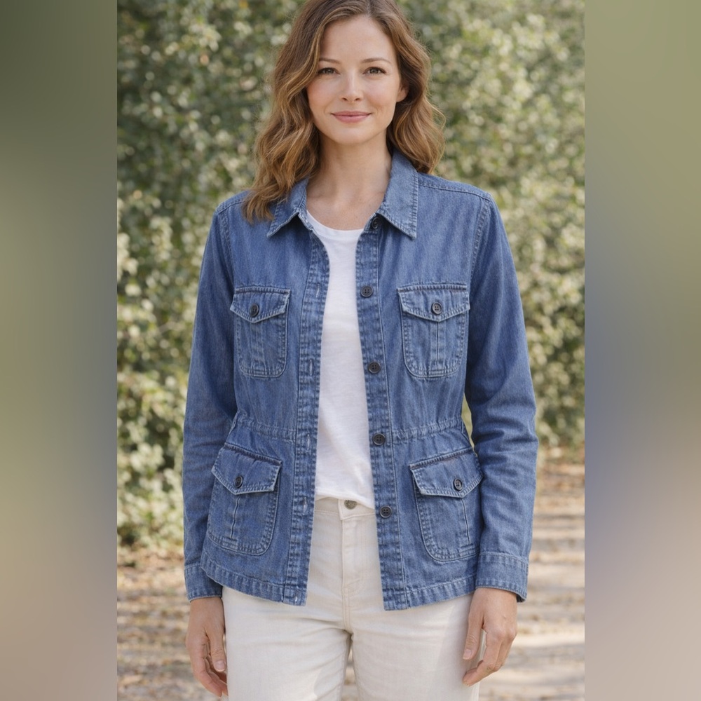 OshKosh B'gosh Blue Denim button up jacket. 4 flap pocket design. Rare! ladies L